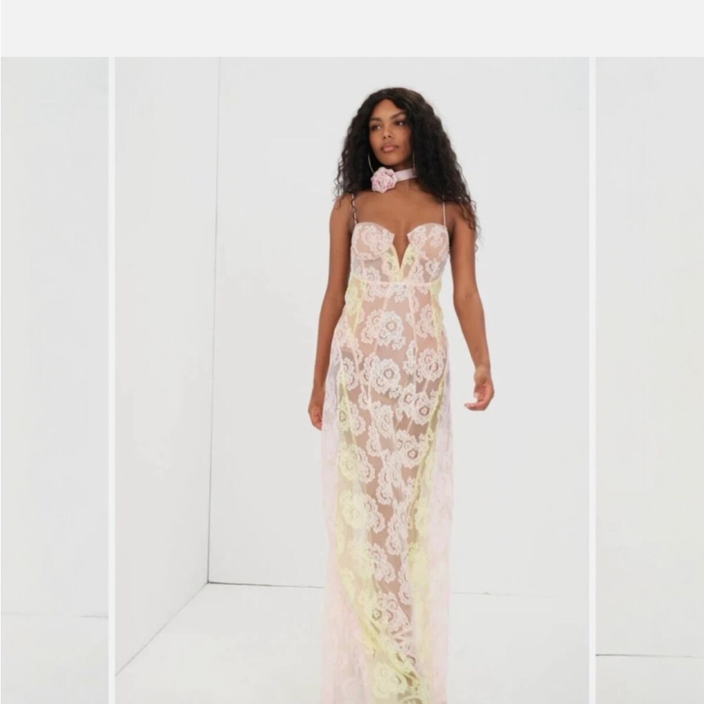 For Love & Lemons Blossom Maxi Dress Bouquet Lace Empire Waist Bodysuit bodice